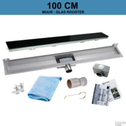 RVS Douchegoot Muurflens Met Uitneembaar Sifon 100x7cm 6,7cm Diep GLAS ROOSTER