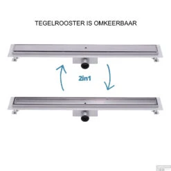 RVS Douchegoot Muurflens Met Uitneembaar Sifon 100x7cm 6,7cm Diep GLAS ROOSTER -Badkamerwinkel muur glas rooster 100cm 6