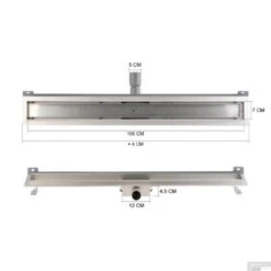 RVS Douchegoot Muurflens Met Uitneembaar Sifon 100x7cm 6,7cm Diep GLAS ROOSTER -Badkamerwinkel muur glas rooster 100cm 7 tech