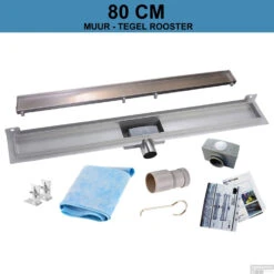 RVS Douchegoot Muurflens Met Uitneembaar Sifon 80x7cm 6,7cm Diep TEGEL ROOSTER