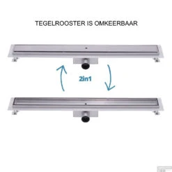RVS Douchegoot Muurflens Met Uitneembaar Sifon 80x7cm 6,7cm Diep TEGEL ROOSTER -Badkamerwinkel muur tegel rooster 80cm 6
