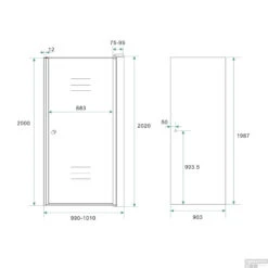 Nisdeur Wiesbaden Met Profiel Rookglas 8mm Nano Coating 202cm Hoog (verkrijgbaar In 60, 70, 80, 90 & 100cm) -Badkamerwinkel nisdeur wiesbaden met profiel rookglas 100x202cm 20.3789 tech 1