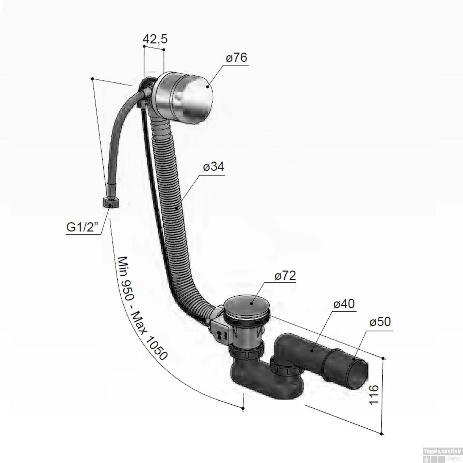 Badoverloop Hotbath Cobber Vulcombinatie Verouderd IJzer 5 Badoverloop Hotbath Cobber Vulcombinatie Verouderd IJzer - Afbeelding 3