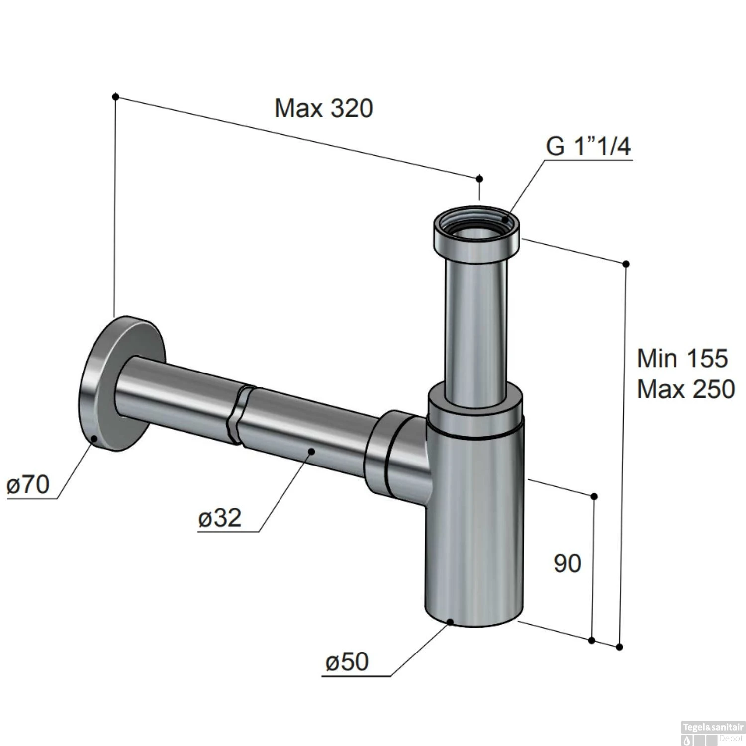 Wastafel Sifon Hotbath Gal Rond Geborsteld Gunmetal PVD 4 Wastafel Sifon Hotbath Gal Rond Geborsteld Gunmetal PVD - Afbeelding 2