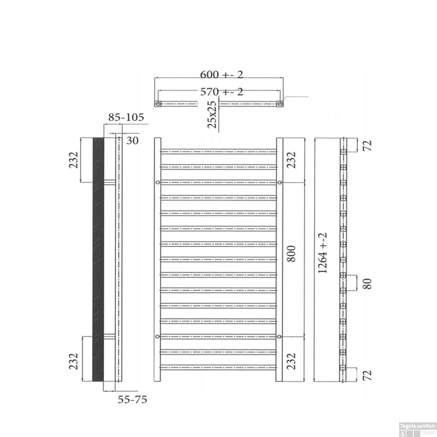 Radiator Sanicare Specials Design 'Qubic' 565 Watt Inclusief Ophanging 60x126,4 Cm Chroom - Afbeelding 5