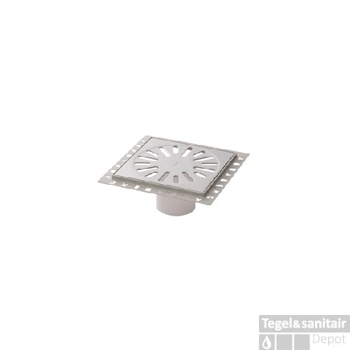 Renovatievloerput Aquaberg Incl. 2 Reukafsluiters Met 1 Aansluiting 14.6x14.6x7.1 Cm RVS