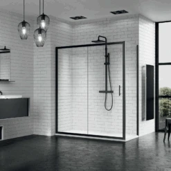 Schuifdeur Novellini Zephyros 2P Helder Glas 146x195 Cm Mat Zwart Profiel