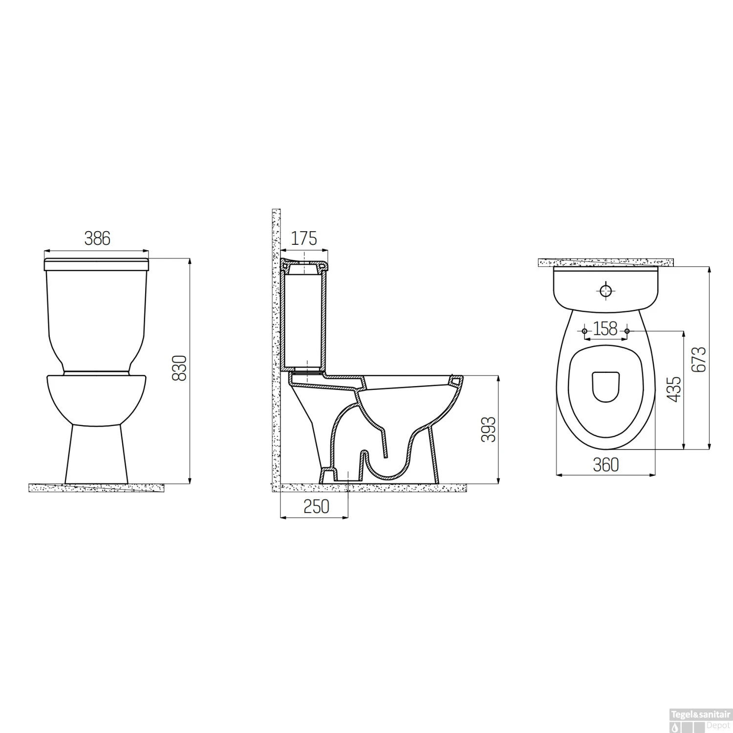 Toiletpot Staand Boss & Wessing Sedef Met Bidet Onder Aansluiting Wit (AO) 4 Toiletpot Staand Boss & Wessing Sedef Met Bidet Onder Aansluiting Wit (AO) - Afbeelding 2