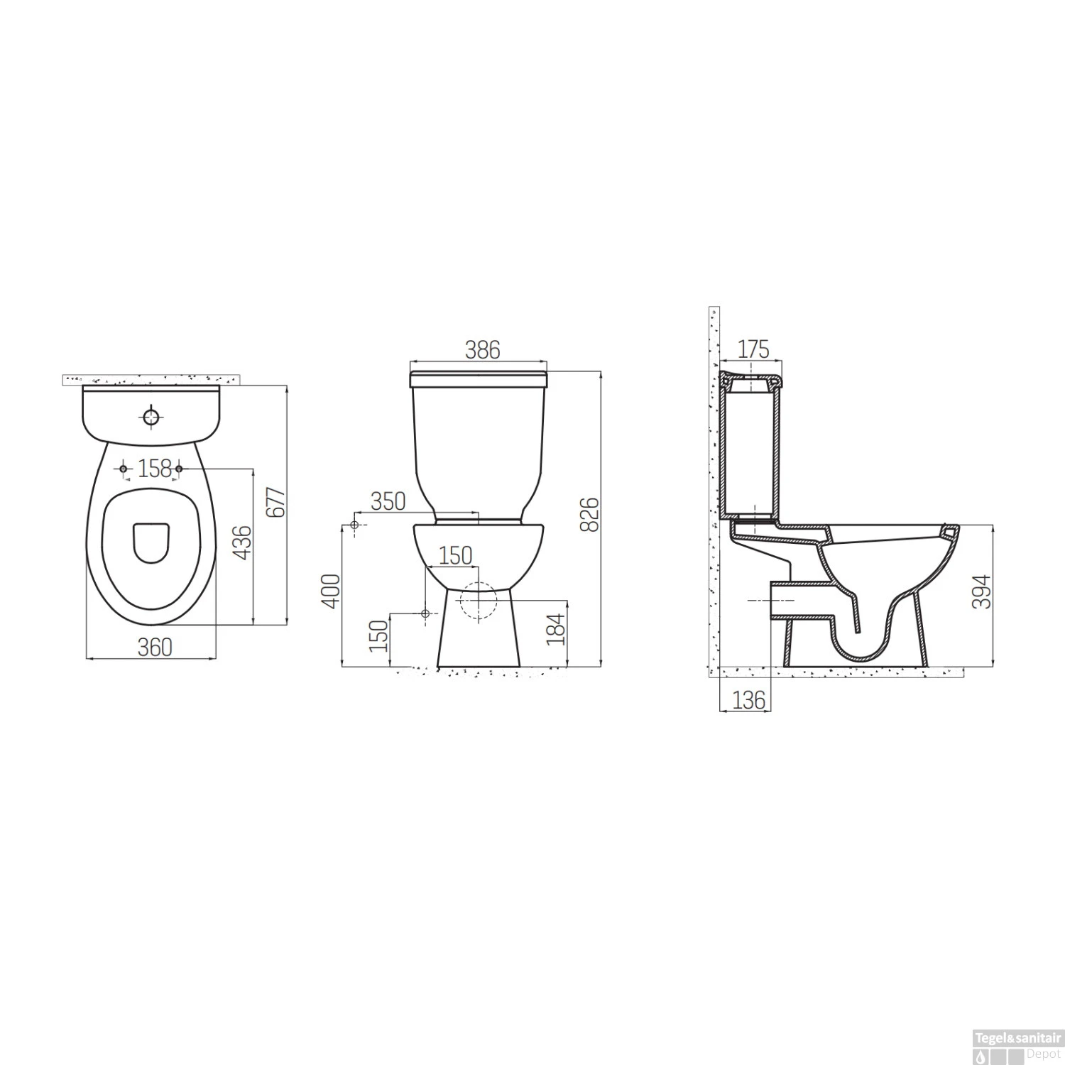 Toiletpot Staand Boss & Wessing Sedef Achter Aansluiting Wit (PK) 4 Toiletpot Staand Boss & Wessing Sedef Achter Aansluiting Wit (PK) - Afbeelding 2