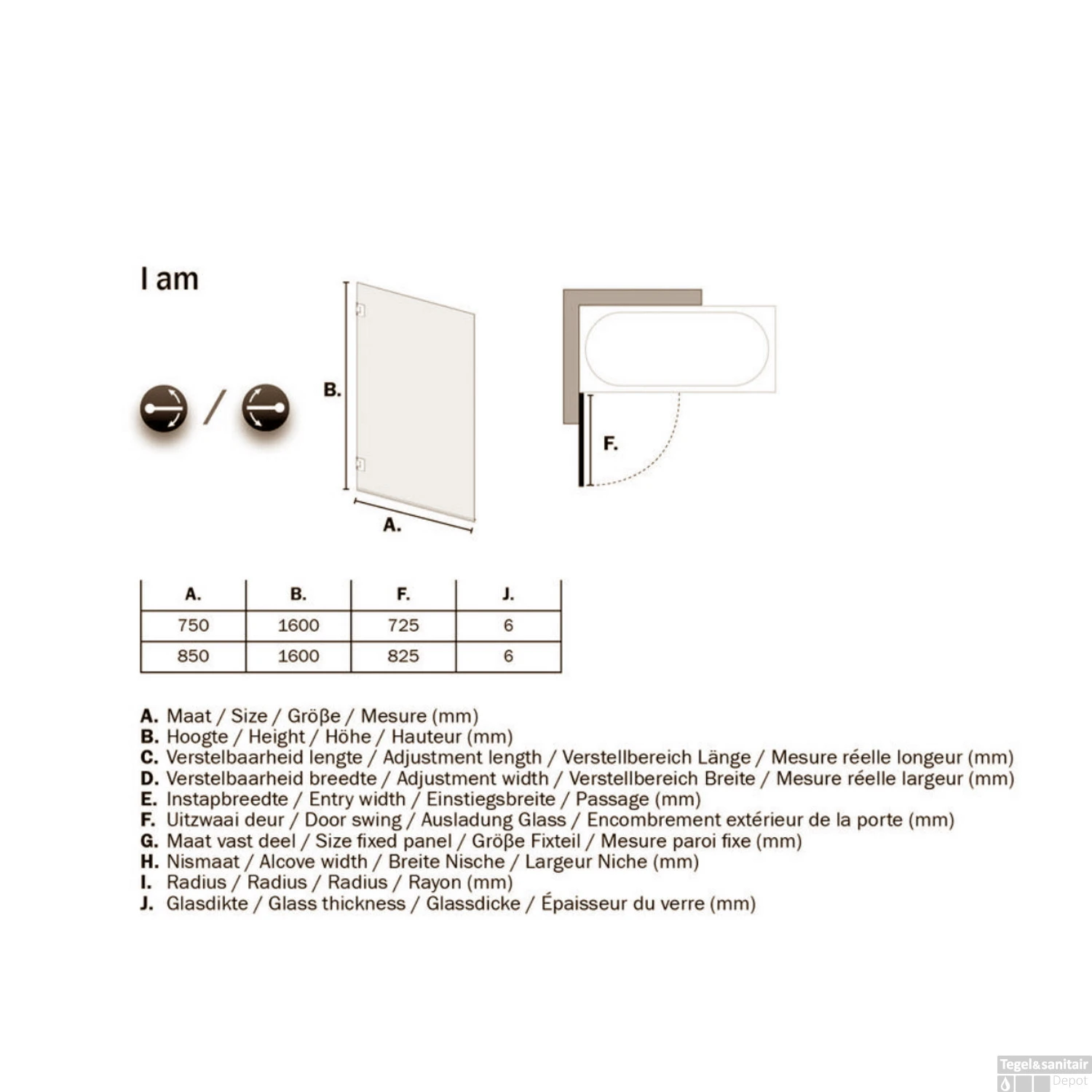 Badwand By Sealskin 'I AM' 75x160 Cm RVS 1 Deel Helder Antikalk Glas 6 Badwand By Sealskin 'I AM' 75x160 Cm RVS 1 Deel Helder Antikalk Glas - Afbeelding 4