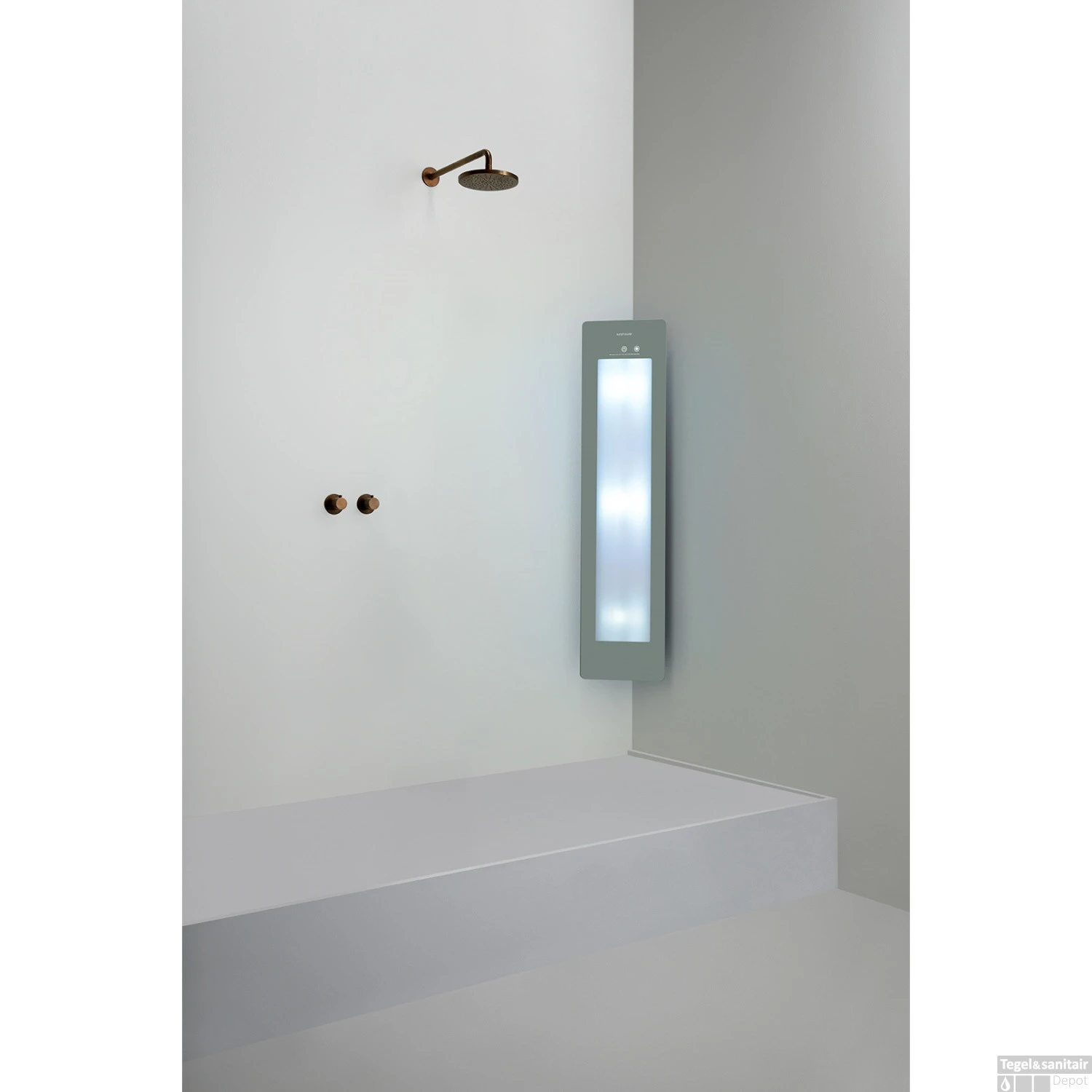 Sunshower Plus M Round Infrarood En UV-licht 140x33 Cm Inbouw - Opbouw Vlak Of Hoek Organic Grey 4 Sunshower Plus M Round Infrarood En UV-licht 140x33 Cm Inbouw - Opbouw Vlak Of Hoek Organic Grey - Afbeelding 2