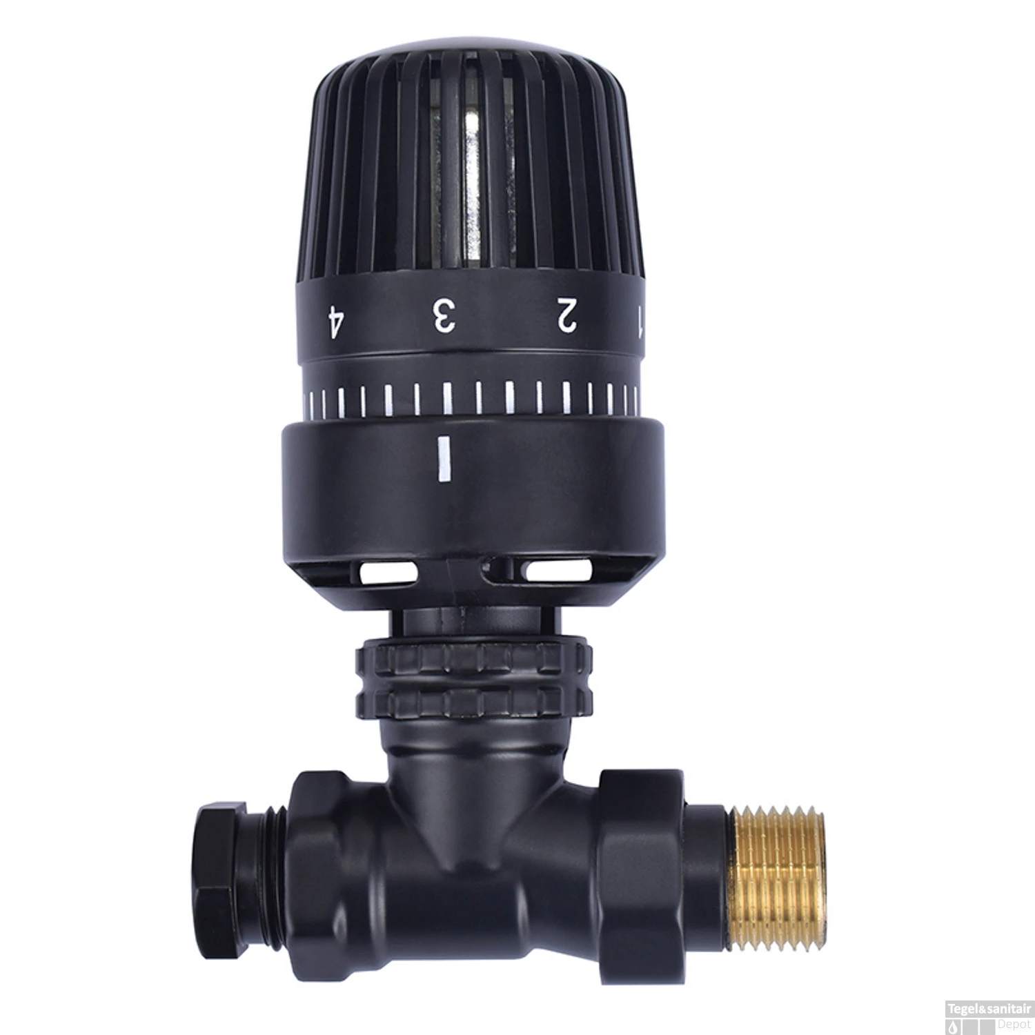 Thermostatisch Radiatorventiel Riko 1/2"x15 Mm Recht Mat Zwart