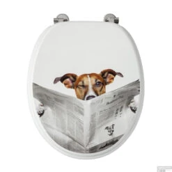 Toiletzitting Allibert Decor Business Dog 37,3x5,6x44,8 Cm MDF Inox Scharnieren -Badkamerwinkel toiletzitting allibert decor business dog detail