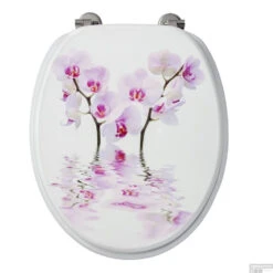 Toiletzitting Allibert Decor Orchidee 37,3x5,6x44,8 Cm MDF Inox Scharnieren -Badkamerwinkel toiletzitting allibert decor orchidee detail
