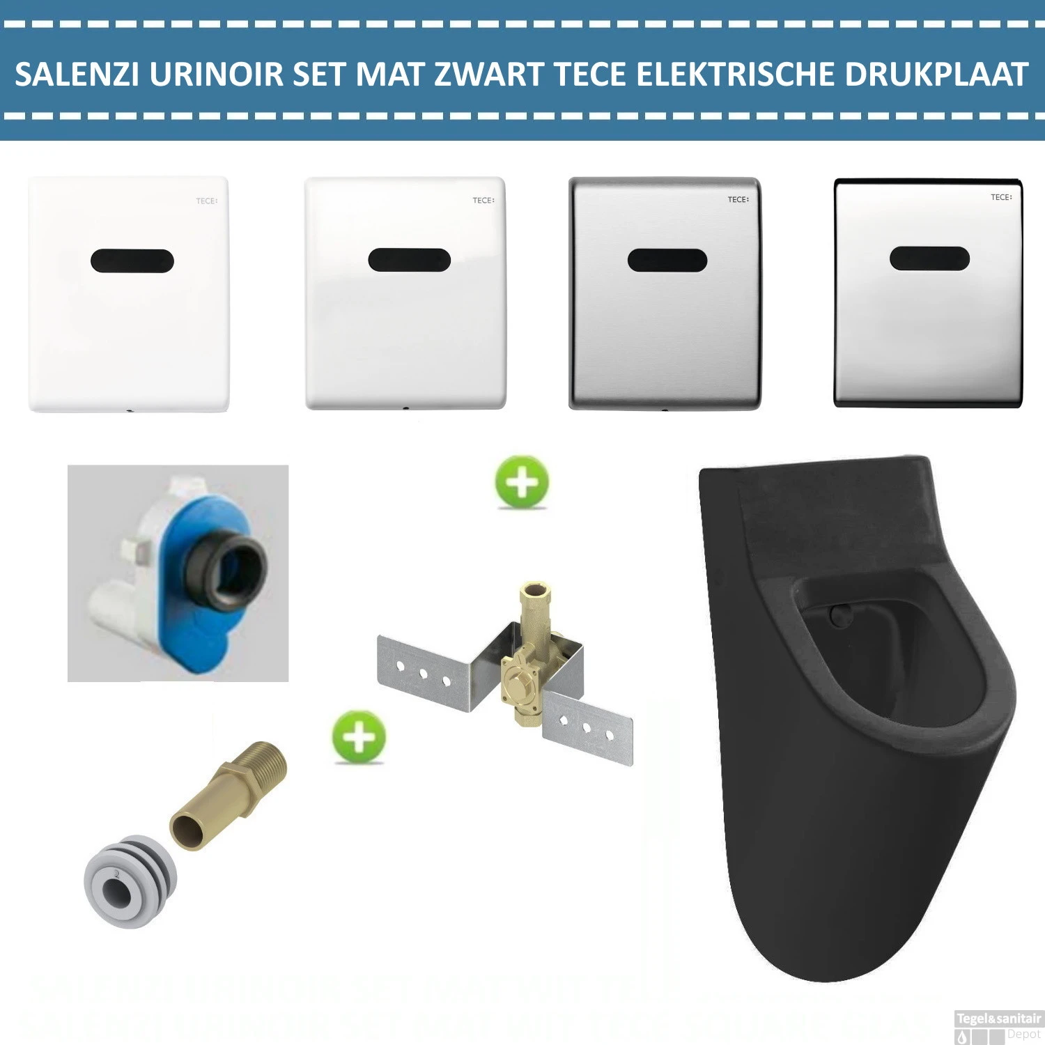 Urinoir Set Salenzi Hung Achterinlaat Mat Zwart Met TECE Drukplaat Elektronisch 3 Urinoir Set Salenzi Hung Achterinlaat Mat Zwart Met TECE Drukplaat Elektronisch