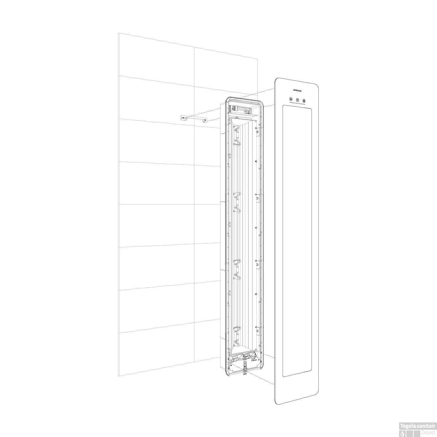 Sunshower Plus S Round Infrarood En UV-licht 95x33 Cm Inbouw - Opbouw Vlak Of Hoek Sand White - Afbeelding 6