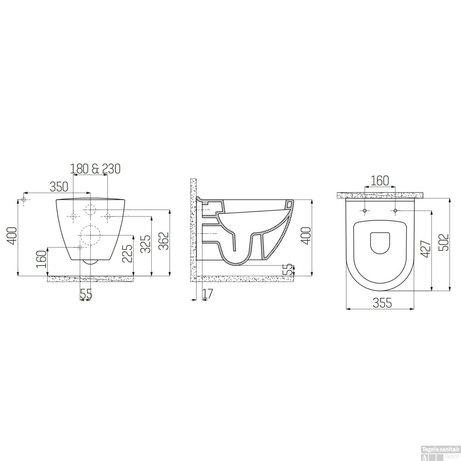 BWS Wandcloset Eva | Excl. Zitting | Met RVS Sproeier | Goud Versiering 4 BWS Wandcloset Eva | Excl. Zitting | Met RVS Sproeier | Goud Versiering - Afbeelding 2